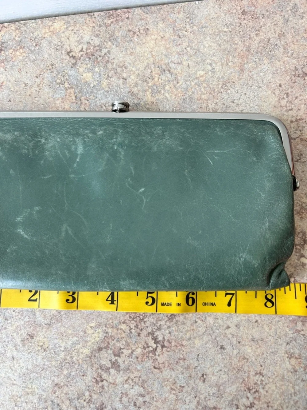 Hobo Distressed Olive Green Double Clasp Leather Wallet